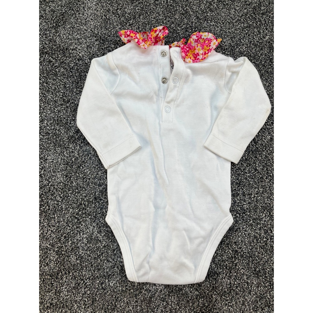Jacadi Paris Baby‎ Girl White Long Sleeve Bodysuit Floral Collar 3M